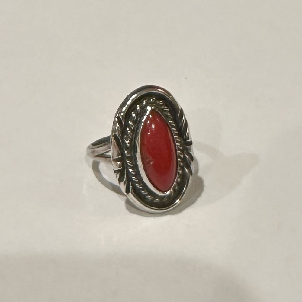 Sterling Silver Red Coral Ring